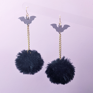 Bat Pom Pom Earrings