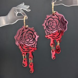 Blood Drops on Roses Earrings