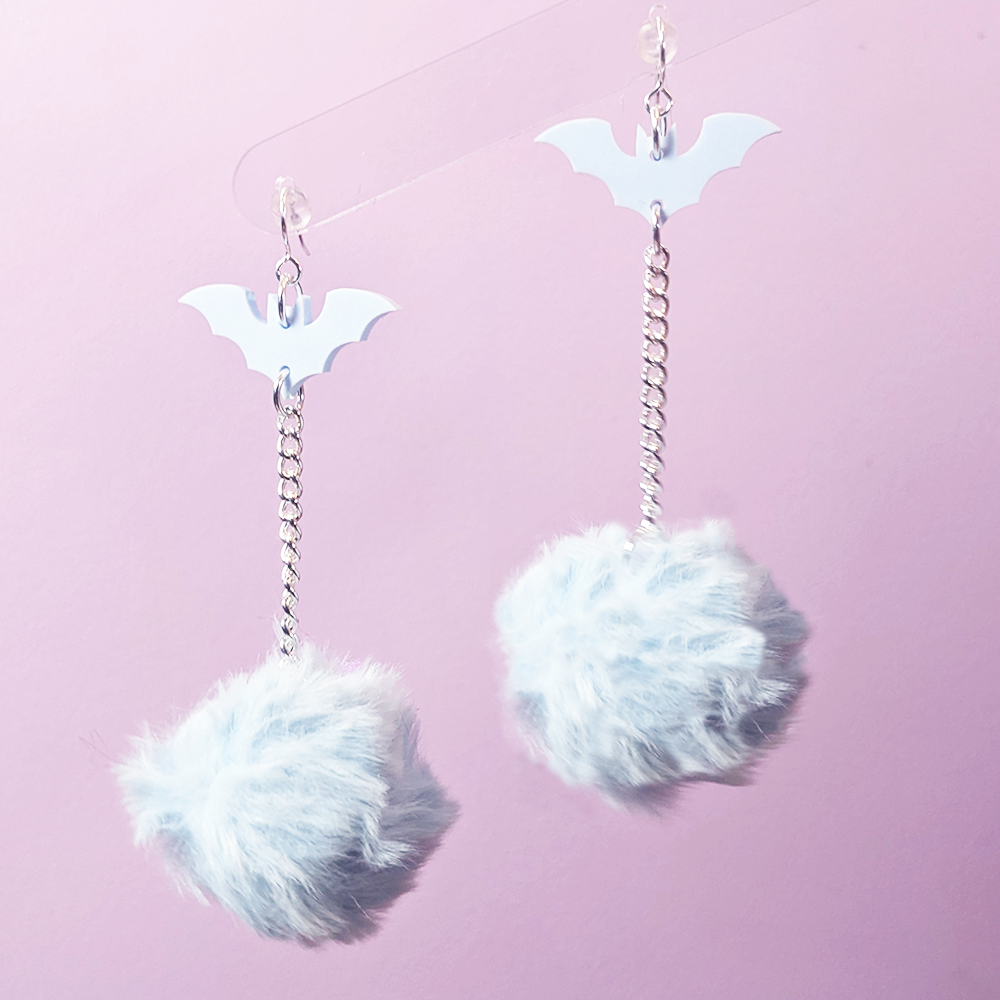 Bat Pom Pom Earrings