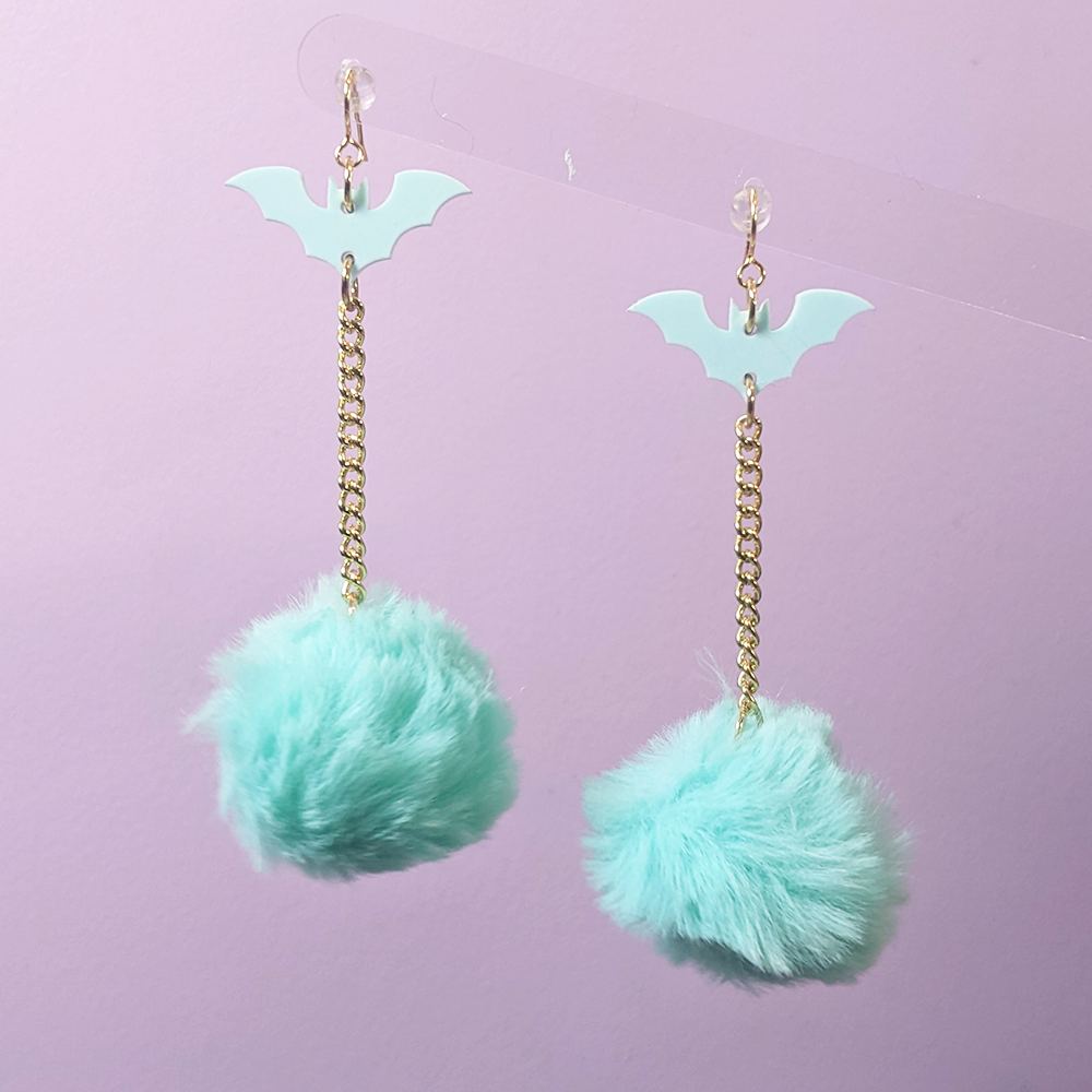 Bat Pom Pom Earrings