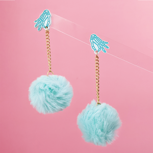 Skeleton Hand Pom Pom Earrings