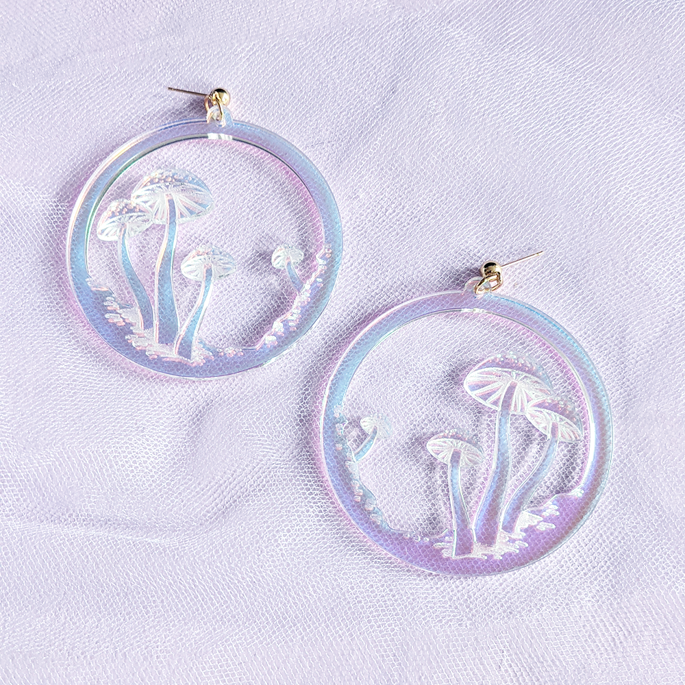 Mushroom Hoop Earrings - Iridescent