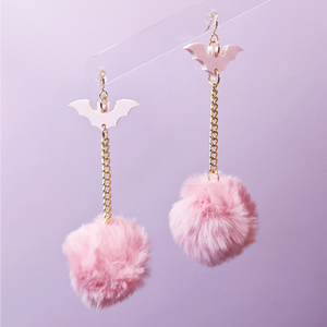 Bat Pom Pom Earrings