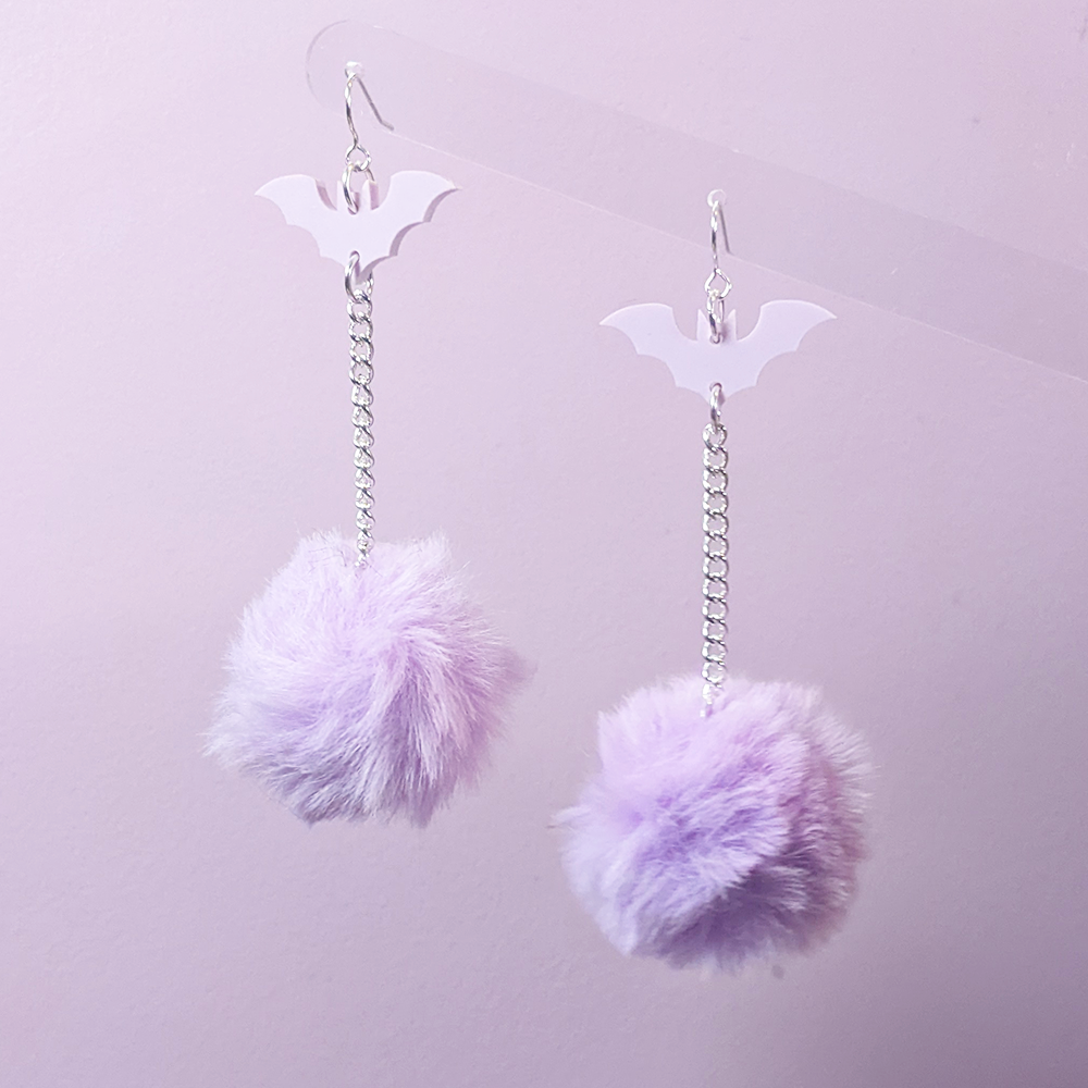 Bat Pom Pom Earrings